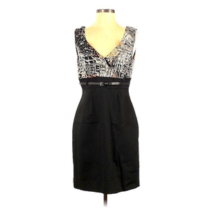 Tahiti‎ ASL 6 pattern v neck black pencil skirt detachable belt retro dress